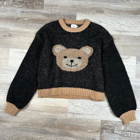 Luna Ivy Teddy Bear Knit Sweater Black Tan Crewneck Soft Grunge Indie Sleaze - Picture 1 of 6